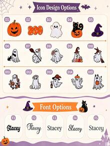 Personalized Custom Name Halloween Trick Or Treat Striped Fabric Tote Bag, Ghost Pumpkin Witch Hat Pattern, Custom Text Handle Storage Basket, Halloween Party Decoration - Multicolor - View 7