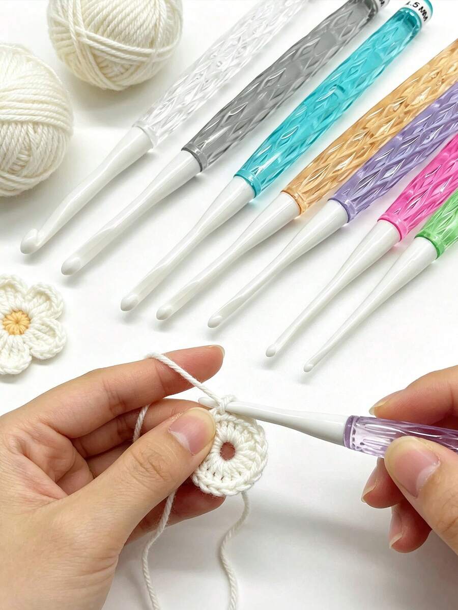 8pcs Highly Attractive Transparent Crystal Handle Crochet Hook Set, 2.5-6.0mm, Lightweight Comfortable Grip Design, Anti-Snag Crochet Tools, Suitable For Doll Making, Blanket, Clothing Knitting And Craft Enthusiasts - Crystal Shank Crochet Hook - View 1