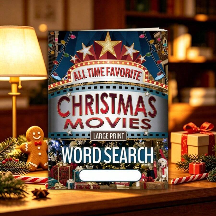 1piece,Christmas Movies Word Search Puzzle NoteBook 22 Pages Large Print For Seniors Adults,Multiple Styles Available,No Pen Include - Rectangle - View 1