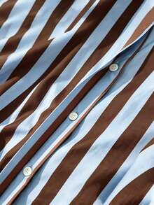 Plus Size New Vintage Colorblock Vertical Striped Bowknot Loose Fit Long Sleeve Blouse, Flattering Commuter Versatile Top - Blue-brown - View 7