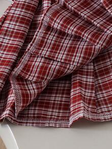 2pcs Baby Girls Gentle Pastoral Style Handmade Crochet Floral Decor Knitted Cardigan And Plaid Pleated Skirt Set, Spring/Autumn - Burgundy - View 9