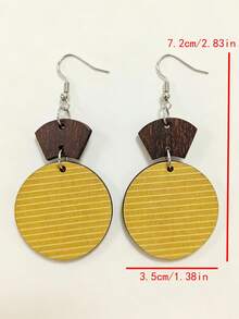 1 Pair Vintage Fan-Shaped & Round Patchwork Color-Block Striped Double-Layer Wooden Earrings - Round - View 3