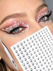 1 Sheet Self Adhesive Rhinestones Face Gem Stickers For Face Eye Body Makeup, Fake Piercings For Halloween Festival DIY Rave Accessories Y2K - Multicolor - View 8