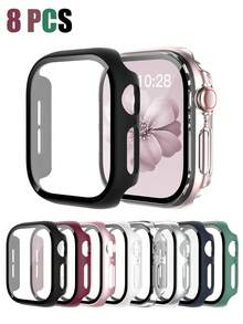 8件組 PC+強化玻璃 2合1 手錶保護殼，相容 40mm、41mm、42mm、44mm、45mm、46mm、49mm 機型，時尚運動休閒風，防震耐用，觸控靈敏，易於佩戴，相容 Series Ultra/12/11/10/9/8/4/6/5/4/SE，適用男款與女款 手錶殼 - 多色套裝8 - 查看 5
