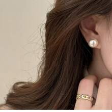 French Style Flat Round Pearl Stud Earrings, Sweet Fashion Jewelry Romantic Gift For Women And Girls - Multicolor - View 11