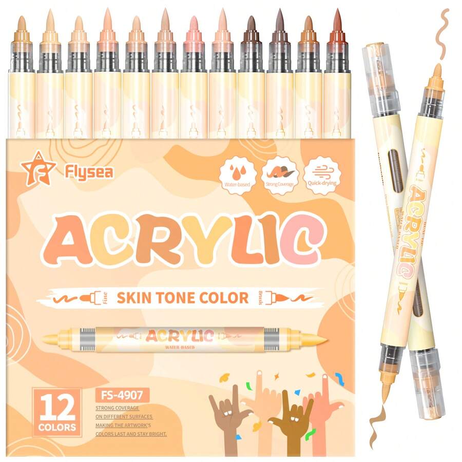 Flysea Dual Skin Tone Series, 12/24/36/48/72 Colors Full American Palette, Suitable For Cartoon Portrait Painting, Drawing And Writing, Vibrant Colors, Brilliant Visuals