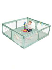Corral para bebé 120x120 cm, centro de actividades para niños, parque infantil con malla suave y transpirable, uso interior y exterior, estructura resistente - Verde - Ver 7