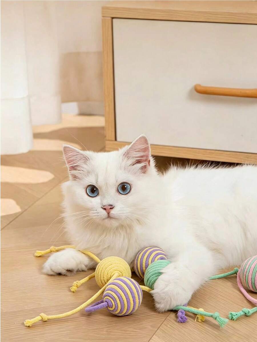 1 Pc Cat Toys Grind Teeth, Bite Resistant Ball Rope, Cat Teasing Toys, Knot Sound, Durable, Cat Sword Hemp Relieves Boredom - Multicolor - View 1