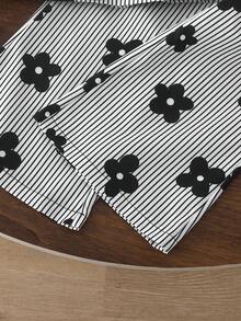 BASUSARRI Setelan 2 Potong untuk Anak Perempuan, Atasan Lengan Panjang Motif Garis-garis, Celana Panjang Motif Garis-garis, Busana Wanita Modis Gaya Elegan untuk Beraktivitas di Luar Ruangan dengan Sabuk, Musim Semi/Gugur - Hitam - View 9