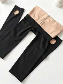 2/1pc Women's Thermal Lined Faux Sheer Tights, Elastic Sexy Anti-Snag Stirrup Leggings, Warm Autumn/Winter Base Layer, Suitable For Halloween, Christmas, Back To School, Office, Date, Party, Daily Wear, Wearable In 10-25℃ - Black - View 1