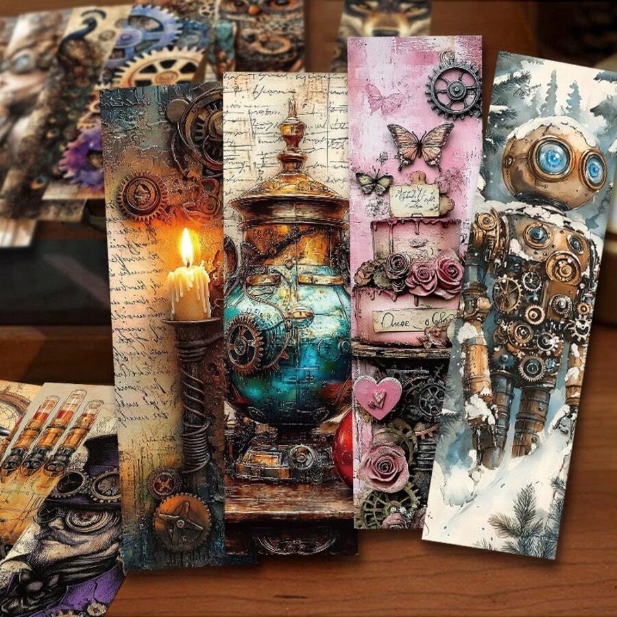 Halloween 30pcs Steampunk Bookmarks -Quirky Gothic Style Highly Colorful, Beautiful Reading Book Page Labels, Journal Notebook Decorative Markers, Creative Paper Cards For Book Lovers - A - View 1