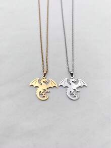 1pc Vintage Stainless Steel Mysterious Dragon Gold Plated Necklace, Unisex, Daily Wear, Holiday Wear, Holiday Gift - Multicolor - View 6