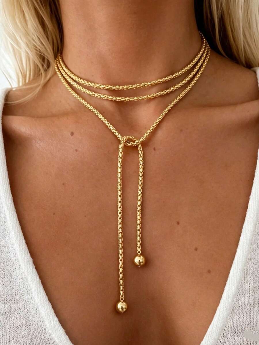 1pc Fashionable Casual Minimalist Multi-Layered Wrapped Long Necklace - Ideal For Daily Parties, Vacations, Or As A Gift Choice. - Long Necklace - View 1