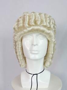 Men Retro 18th Century Historical Curly Judge Lawyer Cosplay Wig, Cream Blonde Synthetic Baroque Rococo Style Costume Wig For Party, Halloween, Stage Performance Role‑Play, European Noble Themed Events - Multicolor - View 5