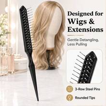 4 Pcs Synthetic Wig Brush Set, Steel Bristle Wig Combs For Synthetic Hair - Black - View 5