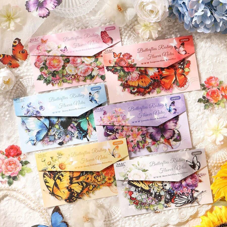 25pcs Floral Butterfly Sticker Set, Vintage Flower Decorative Self-Adhesive Stickers For Scrapbooking, Journaling, Planner And DIY Crafts - Multicolor - View 1