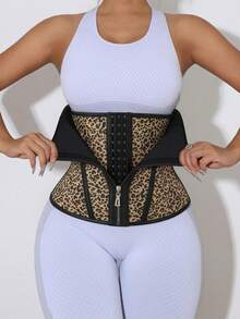 1pc Plus Size Women's Casual Sports Black Fabric Zipper Waistband, Slightly Elastic Contrast Mesh Design - Multicolor - View 1