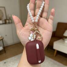 Wine Red Earphone Case With Pearl Pendant, Compatible With AirPods 1/2/3, Pro 2/3, 4/5, Soft Silicone Protective Cover, Exclusive Gift For Women - Burgundy - View 6