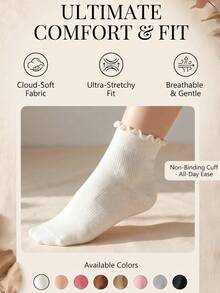 6 Pairs Random Women Lettuce Trim Ribbed Socks, Christmas Socks Multicolor Boot Socks For Fall Winter Halloween Accessories And Casual Wear - Multicolor - View 3