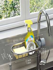 1 Pack Stainless Steel Kitchen Faucet Storage Rack, No-Drill Sink Organizer Shelf, Rust-Proof Bathroom Shower Caddy Holder For Sponge, Soap, Brush, Drain Rack, Kitchen Bathroom Accessories, Home Essentials, All Seasons - A - View 9