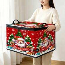 Multi-Size, Multi-Pattern Christmas Santa Claus Corgi Floral Bow Print Foldable Storage Box With Zipper Handle, Upgraded Fabric Large Capacity Storage Bin For Wardrobe, Dorm, Under Bed, Clothes, Bedding, Toys, Miscellaneous Items, Home Organization And Moving - Multi-color - View 4