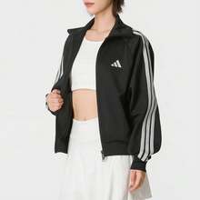Adidas Women's Stand Collar Zip-Up Striped Outdoor Fashion Casual Comfortable Training Long Sleeve Jacket - Black - View 2