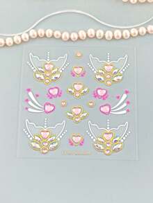 5/3/2/1pcs Ocean Spirit Mermaid Tail And Pink Heart Face Rhinestone Stickers - Self-Adhesive Holographic Crystal Face Stickers, Crystal Accessories, Suitable For Music Festivals, Theme Parties, Gatherings And Makeup Decoration, Halloween Costumes - Multicolor - View 7