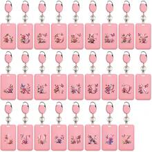 Pink ID Card Holder With Retractable Badge Reel Clip, Anti-Theft Card Sleeve, Pink Thumb Slot Hard Plastic Card Protector, Expandable ID Card Holder, Medical Insurance Card Protector, Waterproof Medical Card/Social Security Card Protector, Transit Card Holder - Pink - View 3