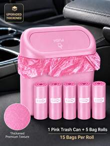Pink Leakproof Mini Car Trash Can With Lid, With Garbage Bag, Convenient And Hygienic Car Accessory, Car Door Hanging Storage Organizer - Pink - View 14