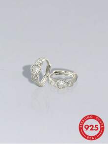 1 Pair S925 Sterling Silver Luxury Hoop Earrings For Women, Unique Gradient Design, Niche Elegant Style, Suitable For Travel, Banquet, Commute, Low-Key Small Hoop Earrings For Women - Diamond - View 7