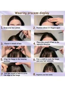1pc Clip-In Bangs Hair Piece, Sheer Fringe Hair Extension With Sideburns, Synthetic Fiber Natural Style Fake Bangs Hair Accessory, Suitable For Women And Girls Daily Wear - Multicolor - View 4