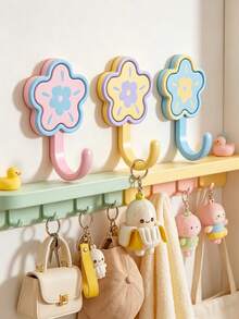20/8/4pcs Cute Style Plastic Flower Shaped Wall Hook With Contrast Color Petal & Center Detail, Punch‑Free Strong Load‑Bearing Hanging Holder, Decorative Single Hook Wall Hanger, Suitable For Entryway, Bedroom, Bathroom, All‑Season Home Storage - Multicolor - View 8