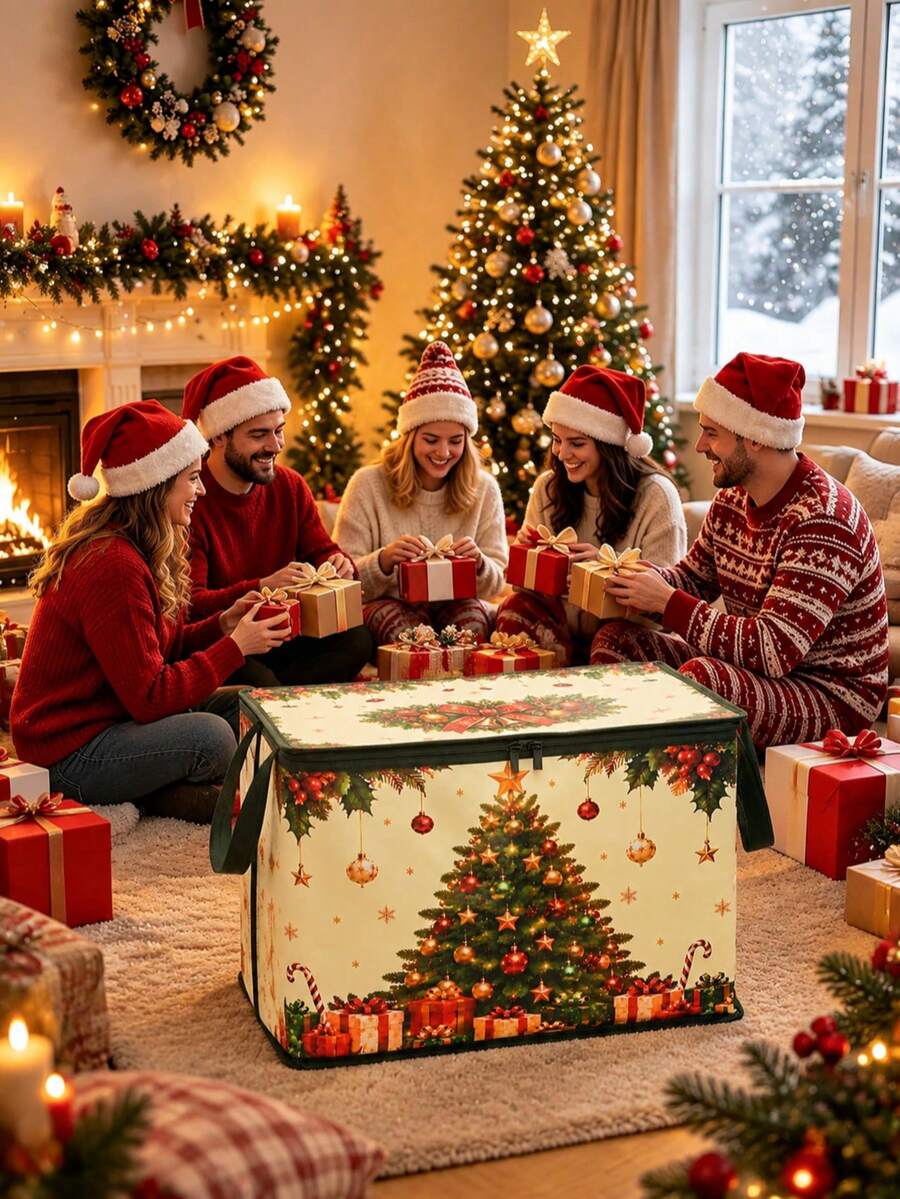 Kotak Penyimpanan Natal dengan Resleting, Motif Pohon Natal, Desain Pegangan Ganda, Kotak Penyimpanan Liburan Lipat Besar, Organizer Persegi Panjang Anti Debu, Cocok untuk Dekorasi Natal, Pembungkus Kado, Pakaian, Mainan, Lemari Pakaian, Kamar Tidur, dan Dekorasi Rumah Pesta Natal