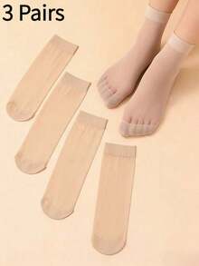 3/6/10 Pairs Women's Apricot 15D Thigh-High Socks, Anti-Puncture, Core-Spun, Sexy, Ultra-Thin, Ultra-Transparent, Versatile For JK, Over-The-Knee Socks, Home, Commute, Party, Gift - Apricot - View 8