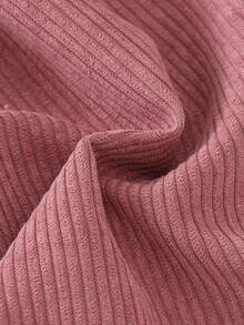 1pc Girls' Gentle Lady Style Corduroy Lapel Ruffle Bow Decor Single-Breasted Waist-Cinching Dress, Spring/Autumn - Dusty Pink - View 7