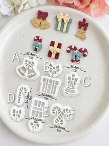 Christmas Polymer Clay Cutters, Bell Gift Box Candy Cane Bow Shapes, DIY Earring Pendant Handmade Jewelry Making Craft Tools - White - View 10