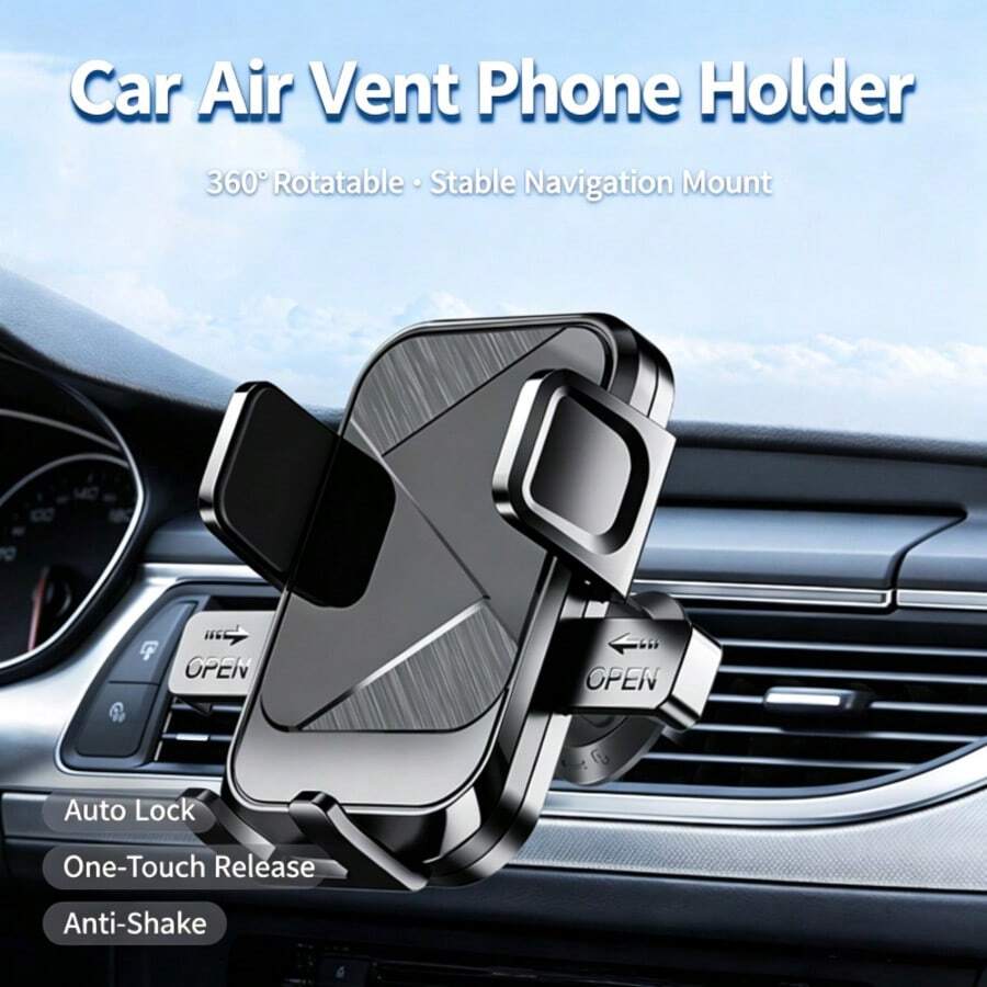 BISI 1pc Car Air Vent Phone Holder, Auto-Locking 360° Rotating Phone Mount, Universal Stable Navigation Bracket For 4.7-6.8 Inch Smartphones