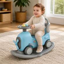 THE BABY SHOP Correpasillos 3 en 1 Mecedora Carrito Paseo Luces Sonido Cinturón  Niños 3-6 Años - Azul - Ver 1