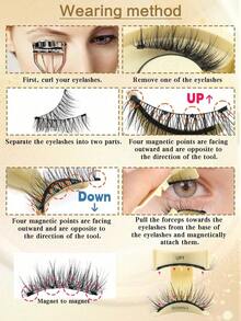 1 Pair Natural Long Easy-To-Use Magnetic False Eyelashes With Applicator, Reusable Glue-Free Magnetic Lashes For Women's Daily Makeup - Black - View 2