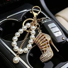 1pc Metal High Heel Shoe Keychain - Car Key Hanger, Women's Bag Accessory, Holiday Gift - Old Gold - View 3