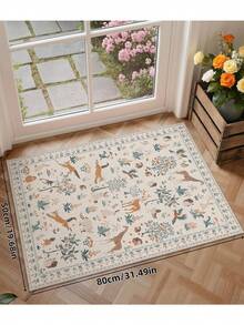 1pc Animal Pattern Carpet, Bohemian Style Machine Washable Living Room Rug, Vintage Soft Dining Room Carpet, Non-Slip Wear-Resistant Large Floor Mat, Suitable For Office, Bedroom, Living Room, Entryway Welcome Mat - Beige - View 3