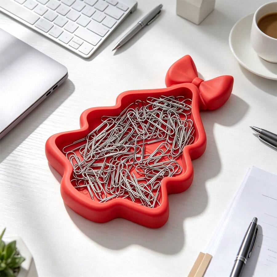 1/2pcs Christmas Tree Shape Decorative Tray With Bow, Desktop Trinket Dish For Key Jewelry Paperclip, Xmas Tabletop Decor, Home Entryway Desk Storage Organizer,Makeup Organizer,Room Decor - View 1
