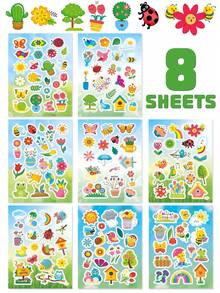 16Sheets Spring Nature Sticker Sheets, Parent-Child Interactive Educational Puzzle DIY Craft Decals With Flower Bee Butterfly Tree Birdhouse, Garden Theme Party Decoration, Festive Celebration Games Favors Supplies Kits Sets Box Packages - Multicolor - View 6