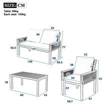 Garden Lounge Set, Garden Furniture Set With Comfortable Cushions, Double Sofa, 2 Armchairs And Table, Outdoor, Rattan, Table And Chairs, - Gray + PE Rattan+Iron+Waterproof Fabric - View 3