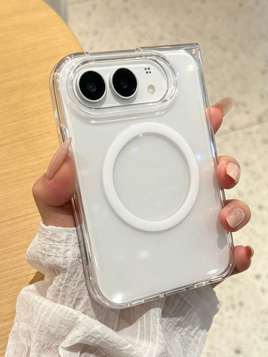Luxury Clear Translucent Magnetic Wireless Charging Phone Case Compatible With IPhone 18 Duo Fold Shockproof Fold Phone Cover With Magnetic Ring Camera Protection - White - View 1