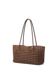 Women's Woven Tote Shoulder Bag, Hollow Design Woven Long Handle Large Capacity Vacation Casual Beach Handbag - Multi-color - View 4