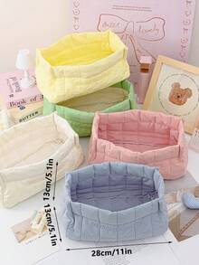 1pc Solid Color Plaid Quilted Pattern Baby Diaper Storage Basket, Diaper Changing Bag, Large Capacity Multi-Functional Baby Diaper Storage Basket, Baby Socks & Clothes Storage Basket - Multicolor - View 3