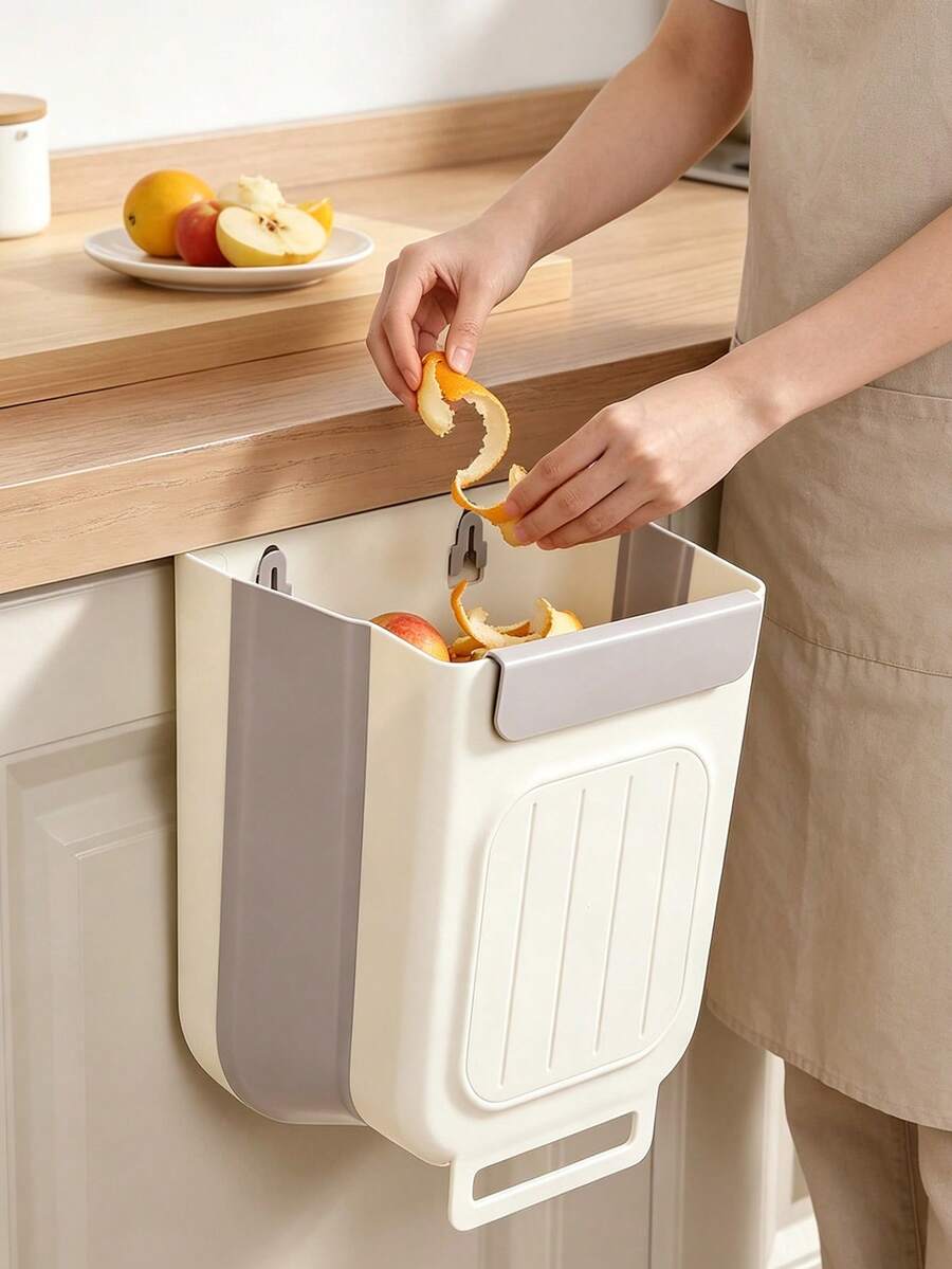 Foldable Hanging Trash Can, Suitable For Kitchen Cabinet Doors And Wall Hanging; Can Be Used For Kitchen Waste Disposal Or As A Trash Bag Holder; Wide Range Of Applications Including Bathroom, Kitchen Cabinet, Desk Drawer, Bedroom, Etc. This Is A Multi-Functional Trash Can That Supports Cabinet Hanging For Waste Collection, Allowing Use Without Bending, And Can Also Be Used For Car Waste Collection, Perfect For Kitchen And Home Environments. - Multicolor - View 1