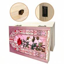 1pc Wooden Storage Box With Painted Glass Rose Pattern, Gift Storage Box, Small Jewelry Organizer, Jewelry Collection Keepsake Box, Souvenir Storage, Home Decor, Vintage Distressed Fashion Style - Multicolor - View 7