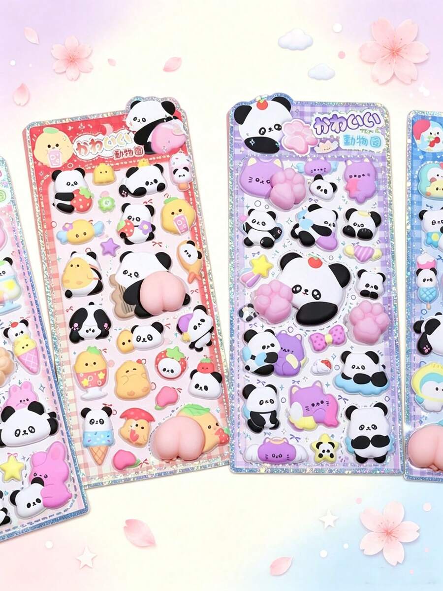 Cute Panda 3D Stickers Kawaii Animal Puffy Decals For Phone Case Scrapbooking Notebook Laptop Craft Decor - Multicolor - View 1